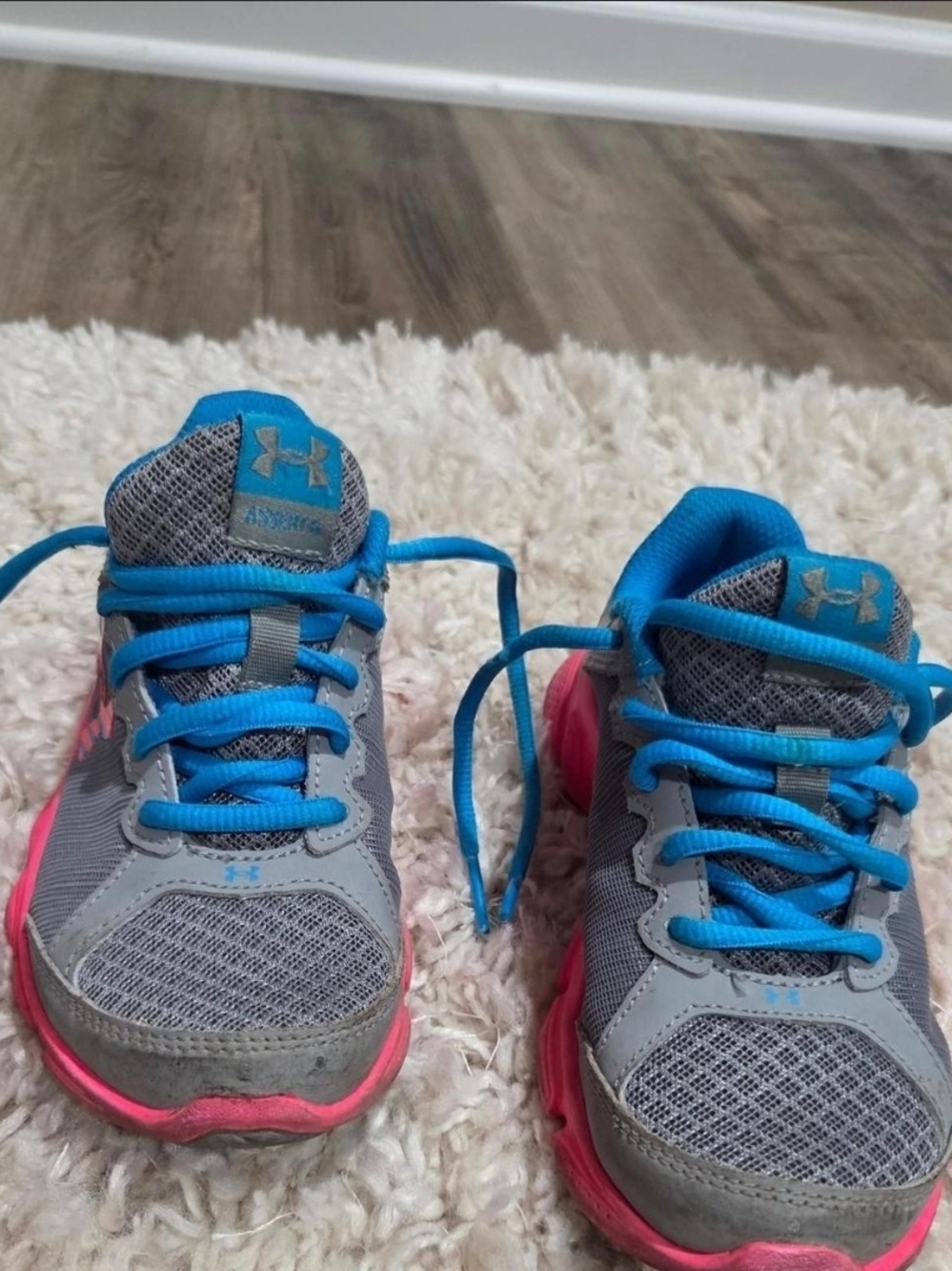 Under Armour Kids Gray & Blue Sneakers with Pink Soles